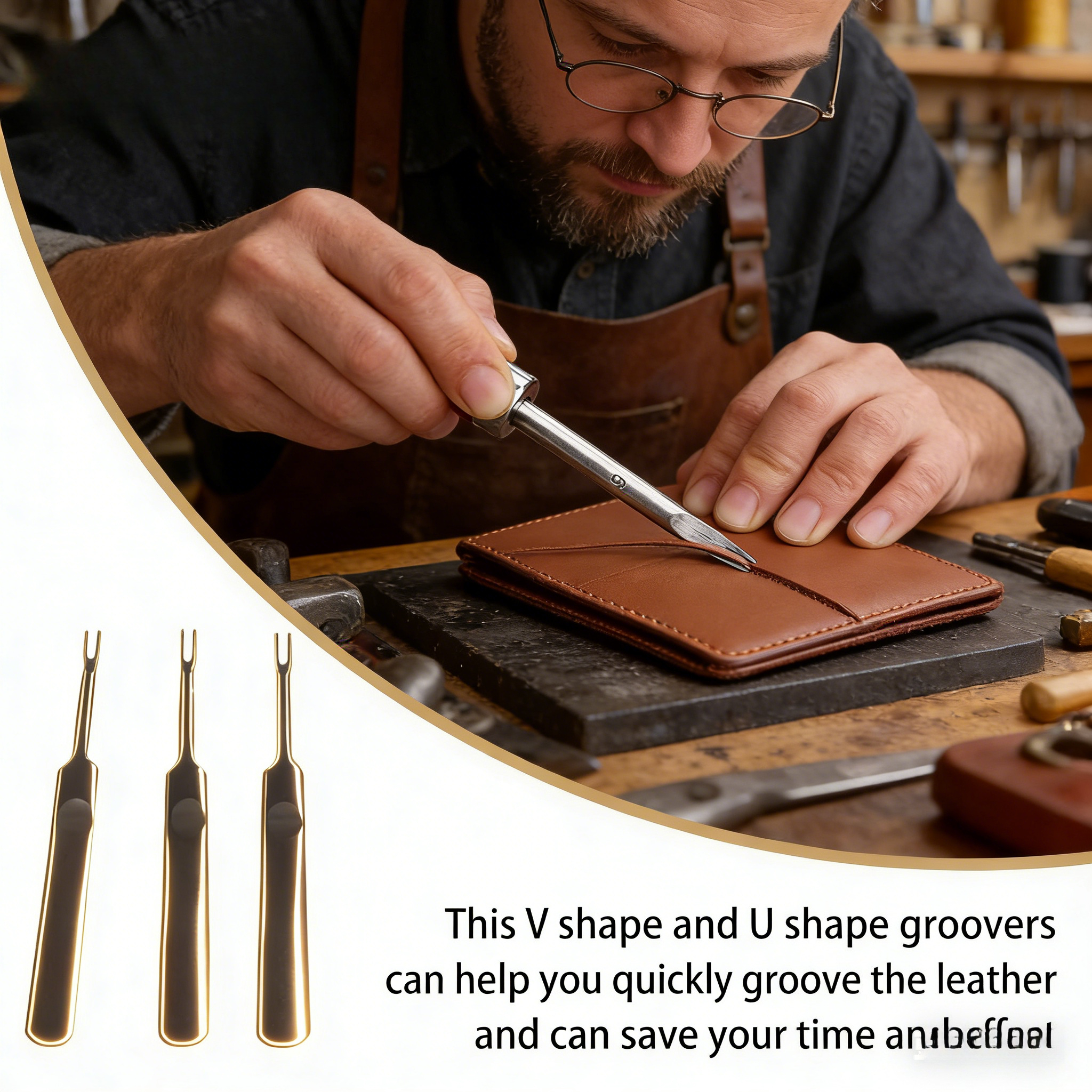 Leatherwork Edge Creaser - 3Pcs Leather Groover Kit U V
