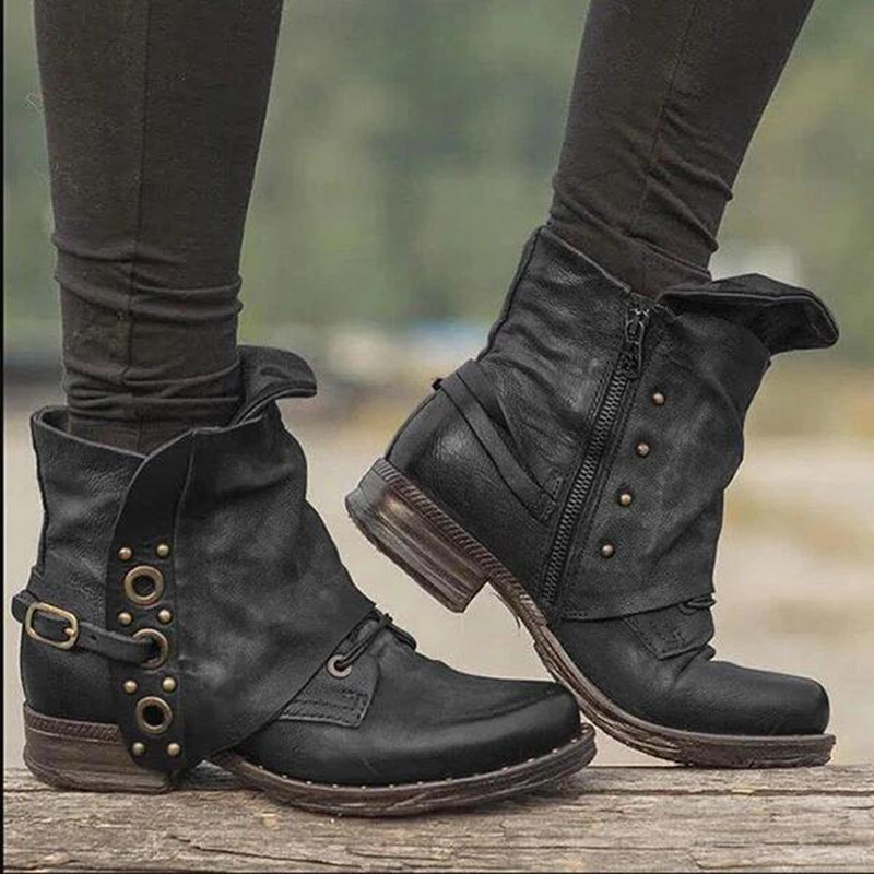 Belt Buckle Blank - Women's Casual Short Boots Autumn Winter