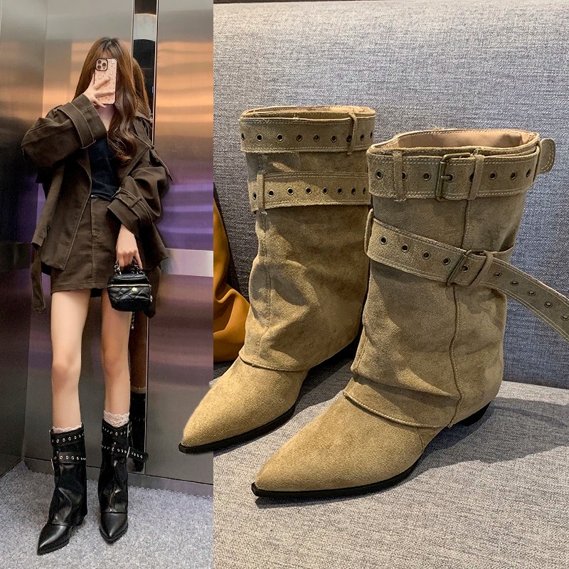 Belt Buckle Blank - 2025 Pointed Toe Women's Winter Boots