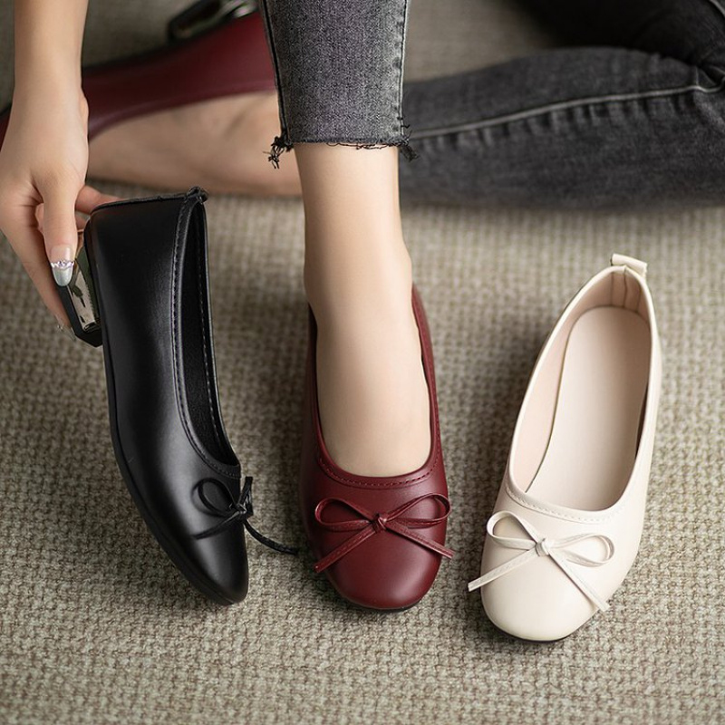 Leather Work Is - Elegant Bowknot Flat Shoes for Women,
