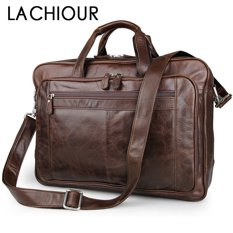 Leather Work Handbags - LACHIOUR Genuine Leather Men Bag Vintage