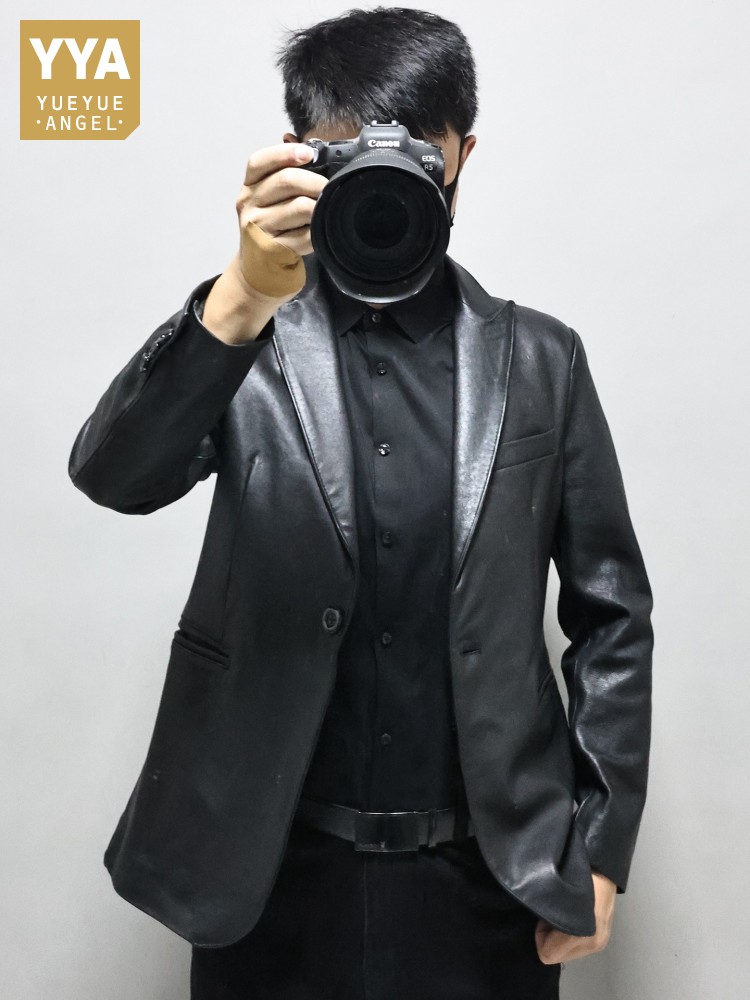 Slim Fit Solid Color Men Offic - Leather Work Jacket Mens reseña y precio