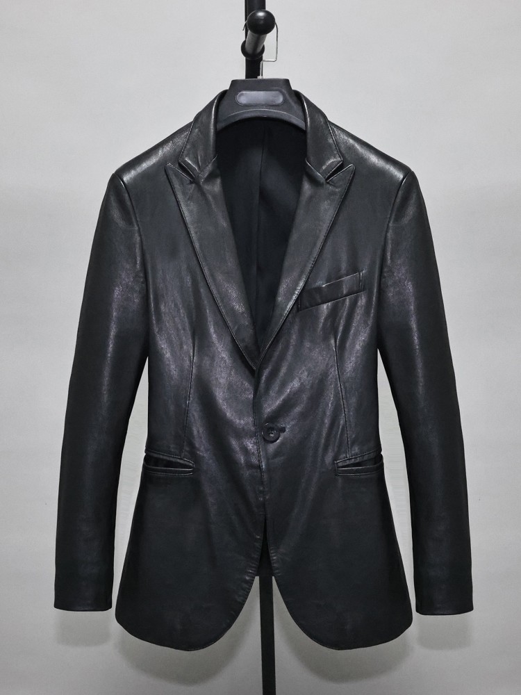 Slim Fit Solid Color Men Offic - Leather Work Jacket Mens reseña y precio