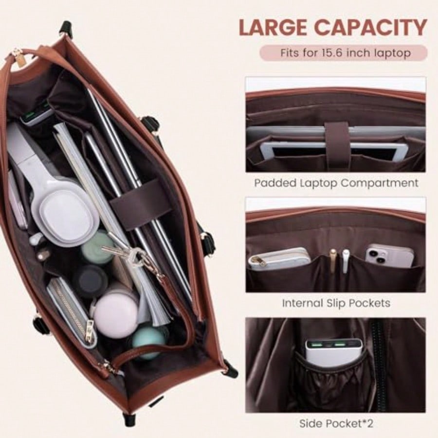 Laptop Bag For Women 15.6 Lnch - Leather Work Bag reseña y precio