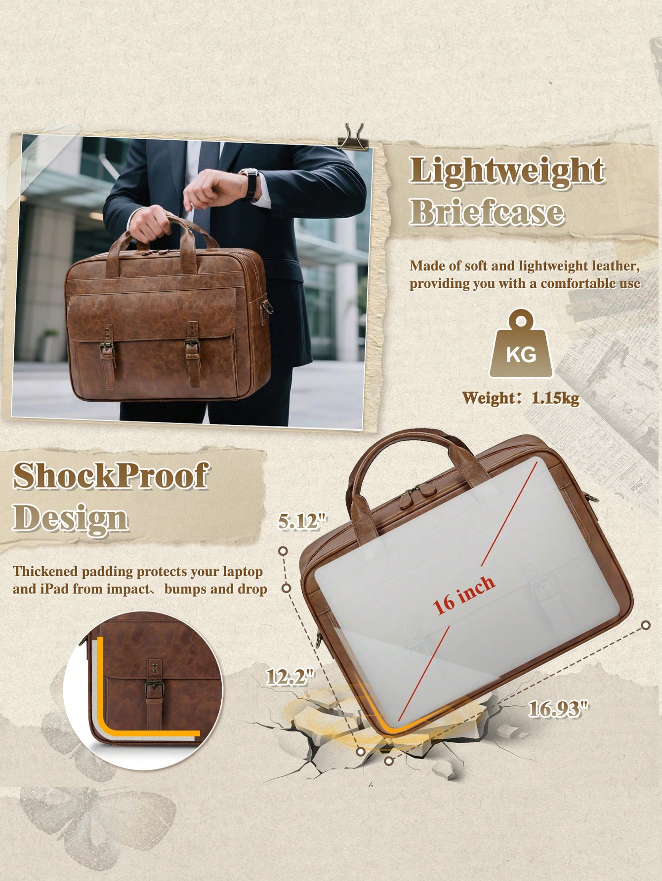 Vintage Leather Messenger Bag  - Leather Work Bag reseña y precio
