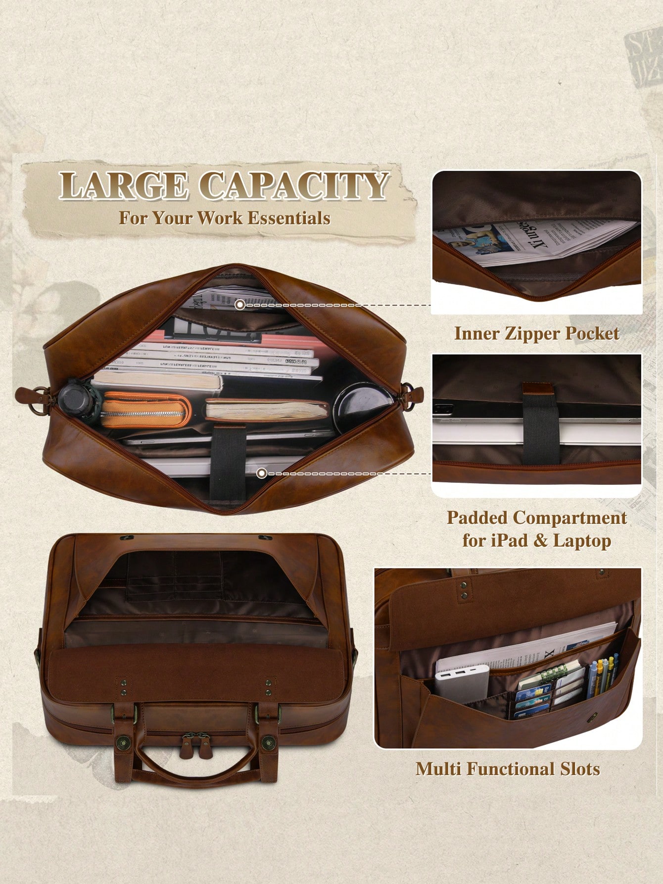Vintage Leather Messenger Bag  - Leather Work Bag reseña y precio