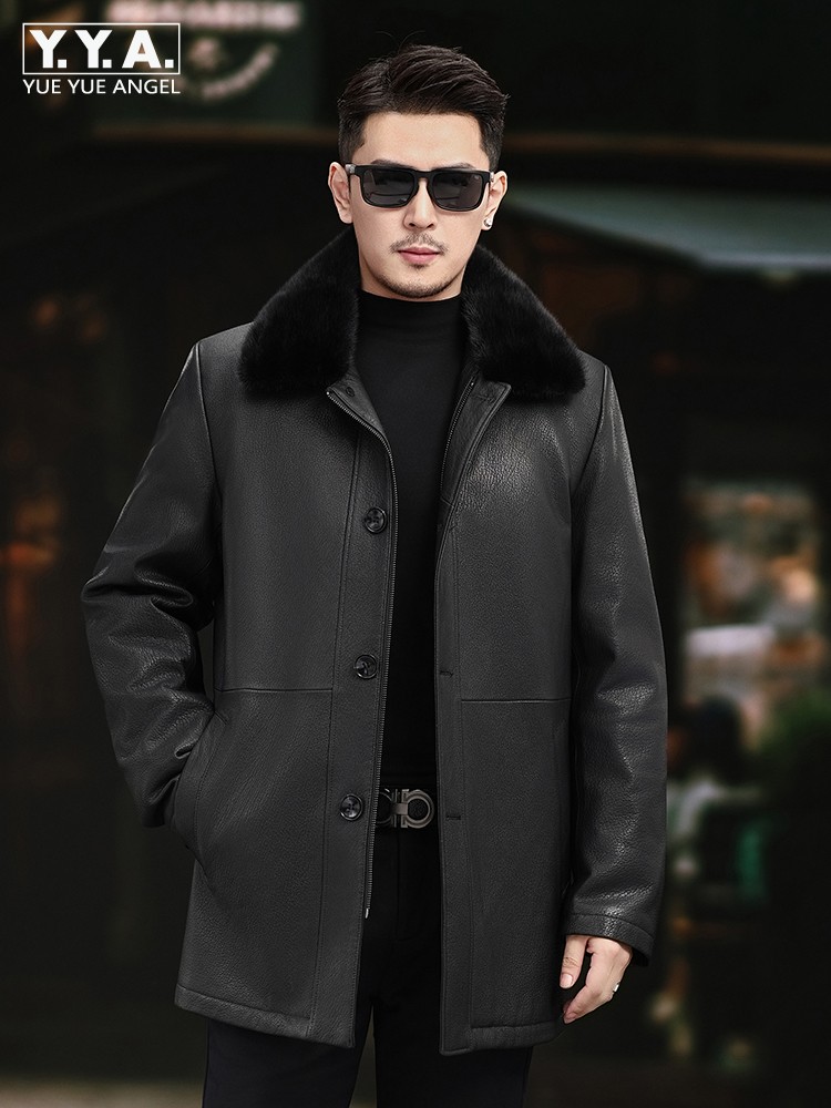 Luxury Men Winter Real Mink Fu - Leather Work Jacket Mens reseña y precio
