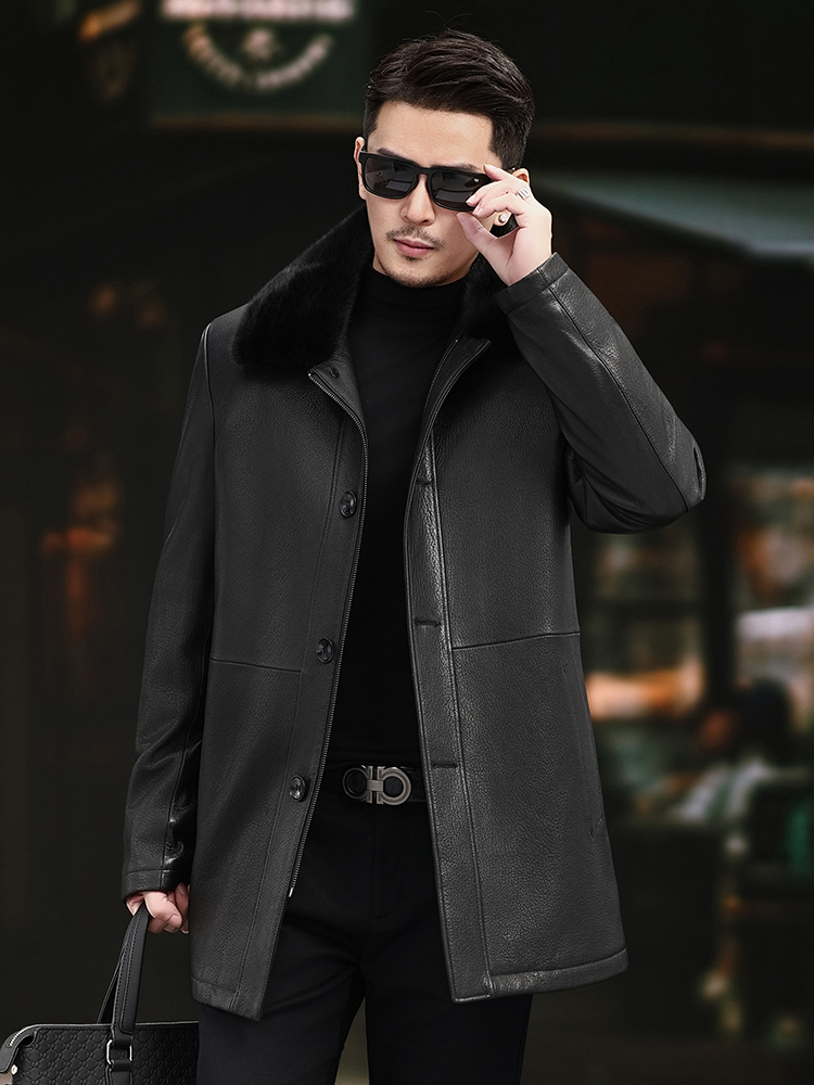 Luxury Men Winter Real Mink Fu - Leather Work Jacket Mens reseña y precio