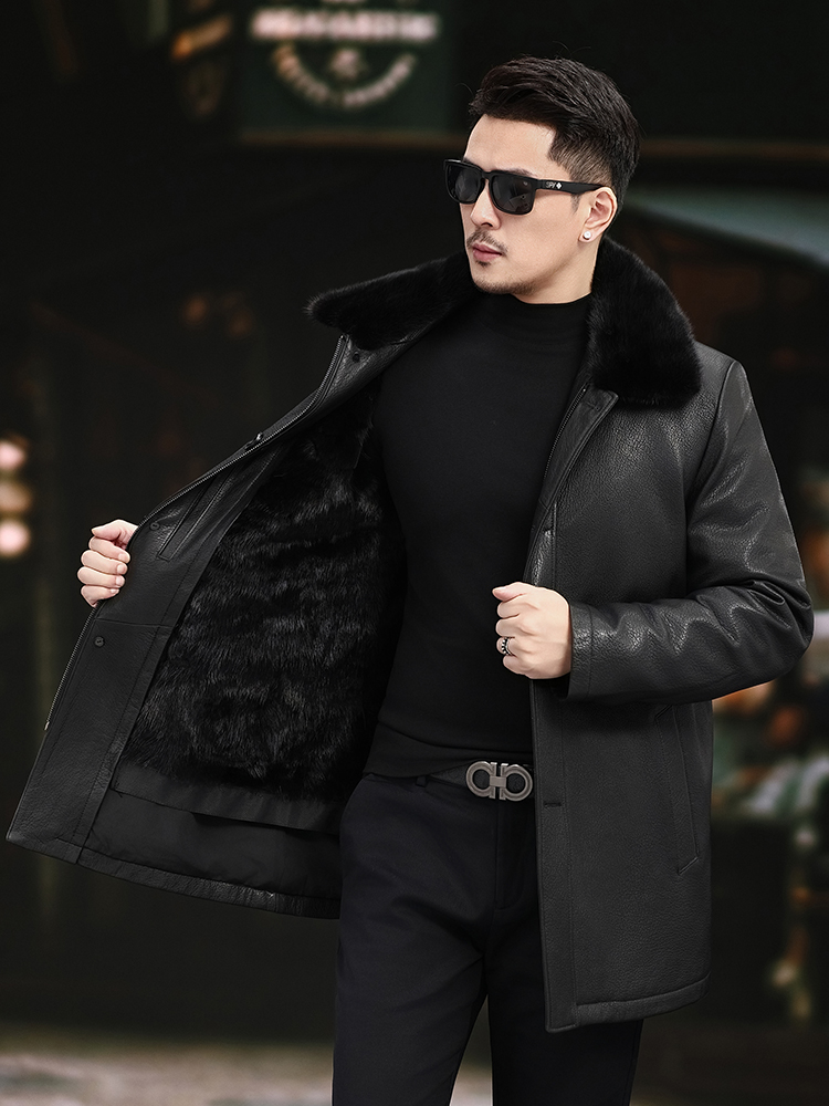 Luxury Men Winter Real Mink Fu - Leather Work Jacket Mens reseña y precio