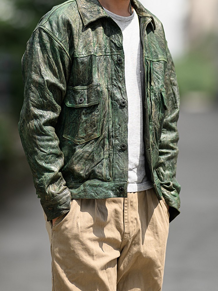 Vintage Wrinkled Real Sheepski - Leather Work Jacket Mens reseña y precio