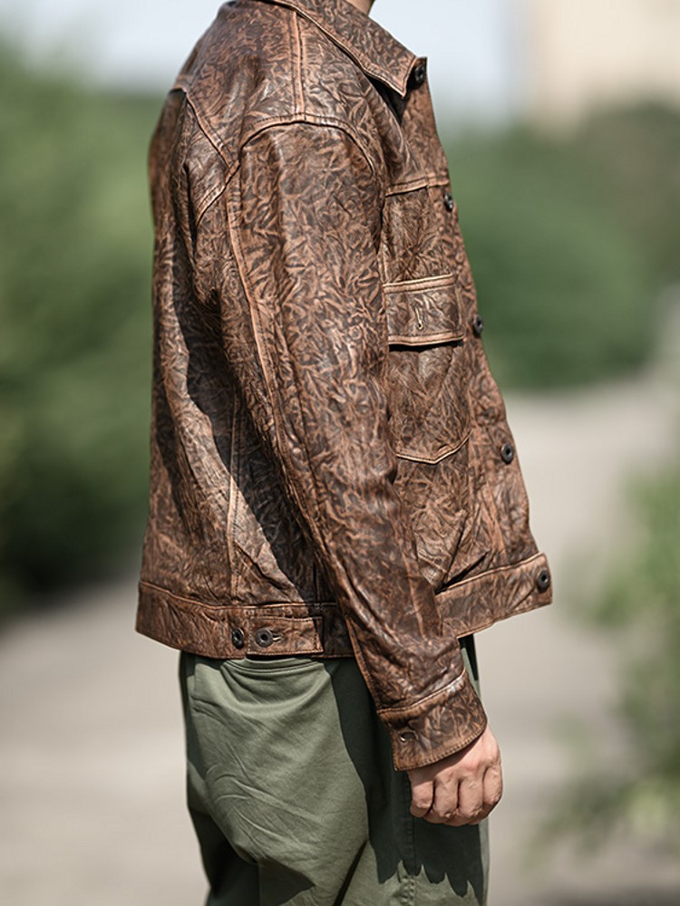 Vintage Wrinkled Real Sheepski - Leather Work Jacket Mens reseña y precio
