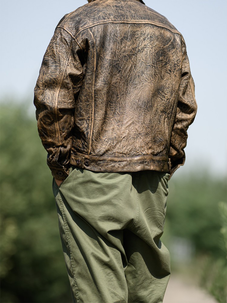 Vintage Wrinkled Real Sheepski - Leather Work Jacket Mens reseña y precio