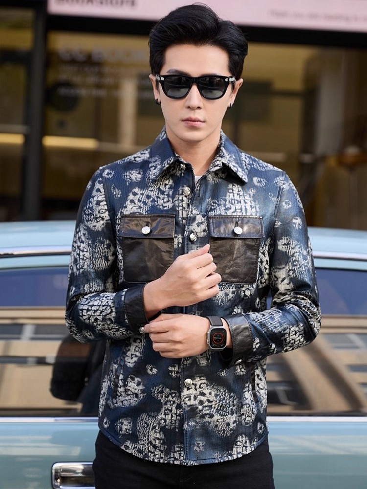 Luxury New Fashion Floral Prin - Leather Work Jacket Mens reseña y precio