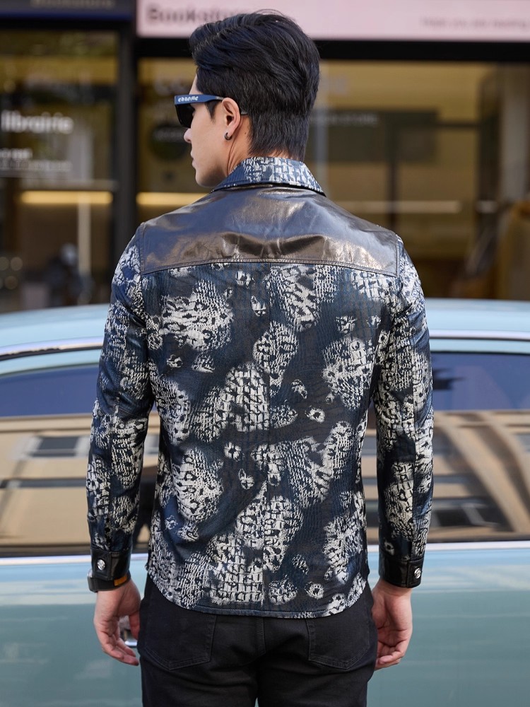 Luxury New Fashion Floral Prin - Leather Work Jacket Mens reseña y precio