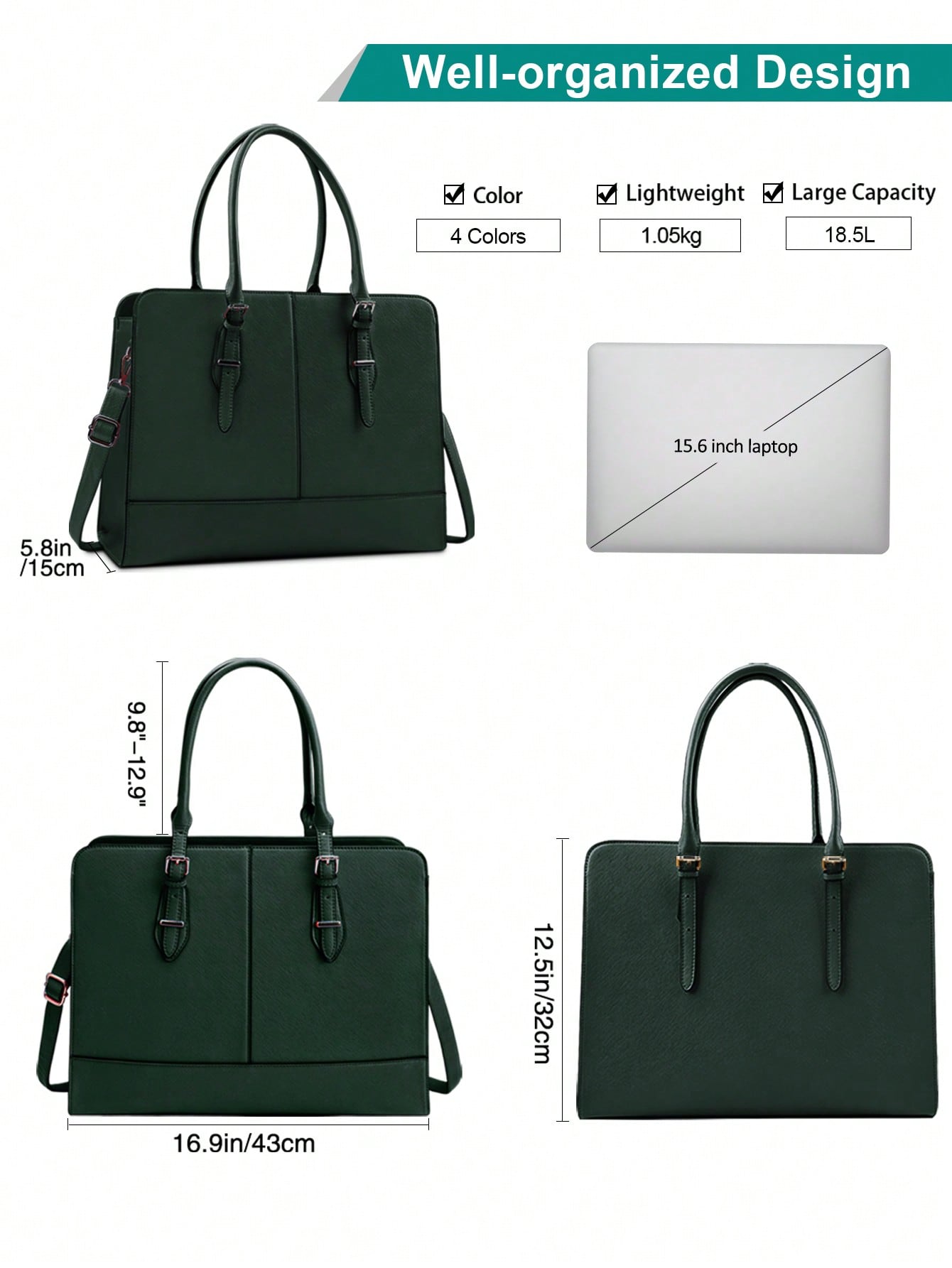 15.6 Inch Leather Laptop Tote  - Leather Work Handbags reseña y precio