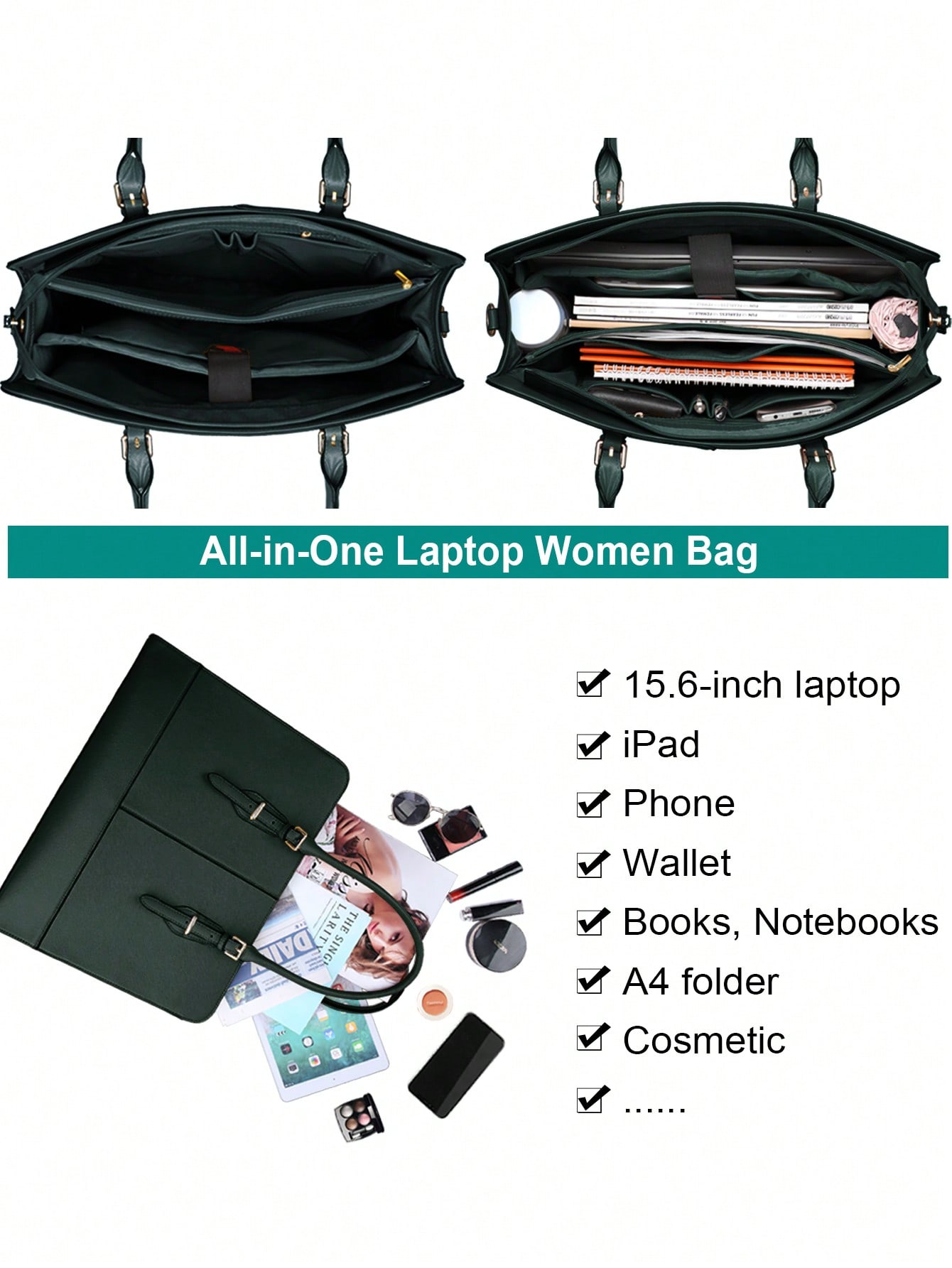 15.6 Inch Leather Laptop Tote  - Leather Work Handbags reseña y precio