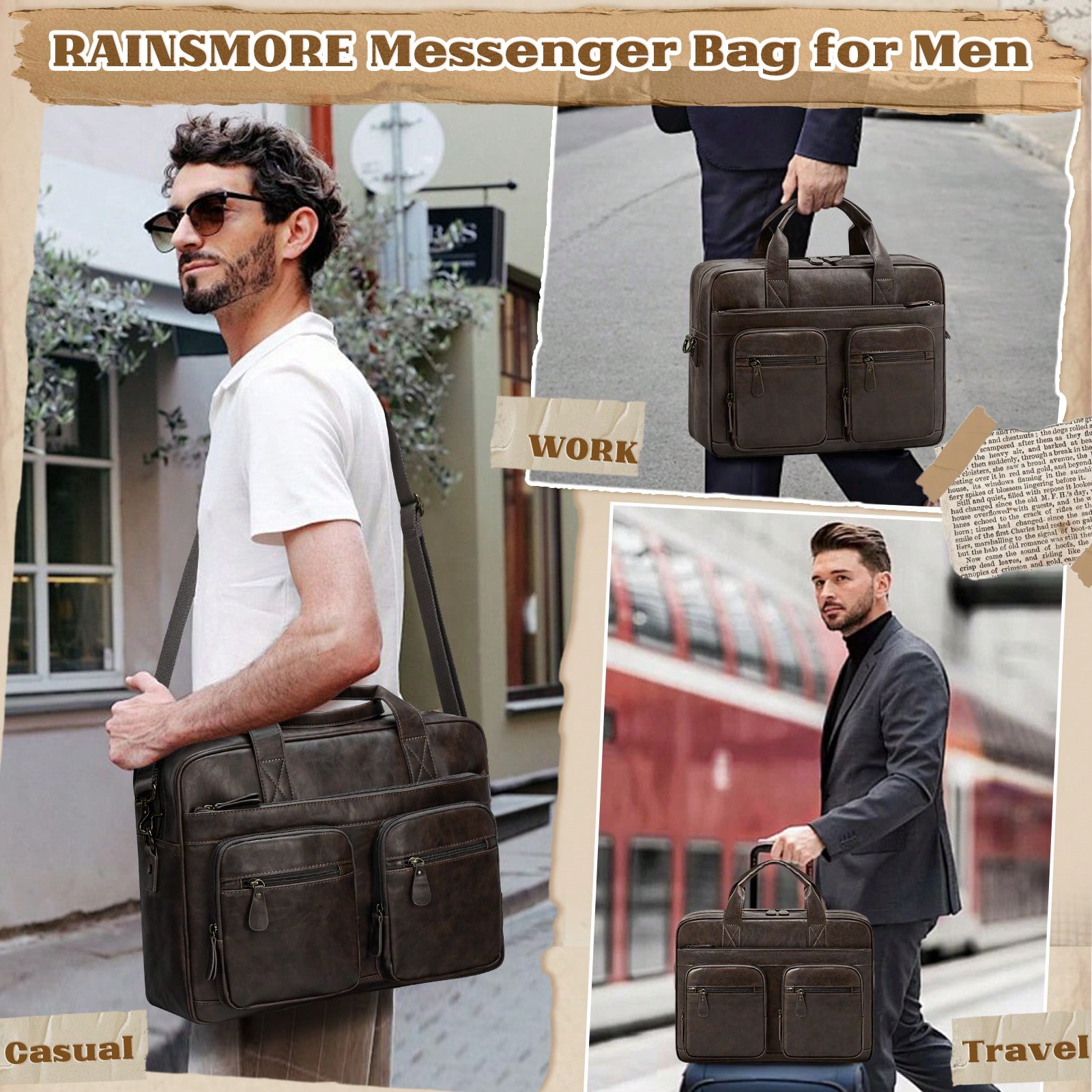 Vintage Messenger Bag For Men  - Leather Work Bag reseña y precio
