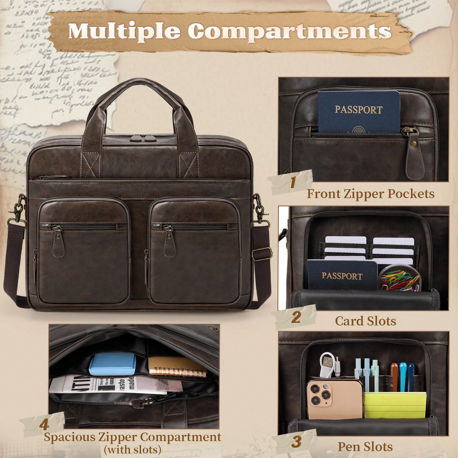 Vintage Messenger Bag For Men  - Leather Work Bag reseña y precio