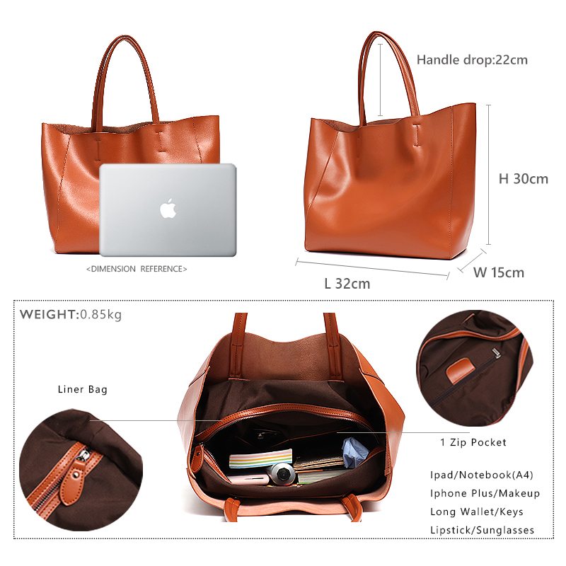 Minimalist Big Tote Bag Women  - Leather Work Handbags reseña y precio