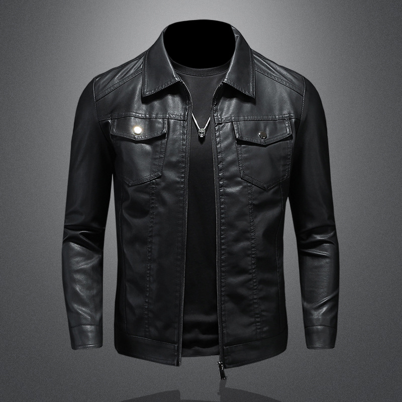 Men's Lapel Leather Jacket Aut - Leather Work Jacket Mens reseña y precio