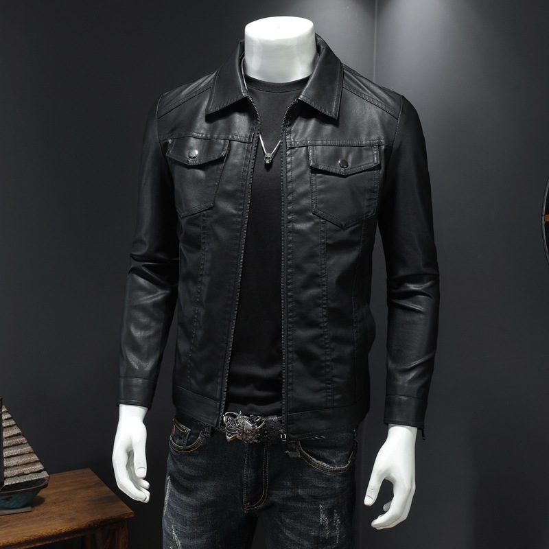Men's Lapel Leather Jacket Aut - Leather Work Jacket Mens reseña y precio