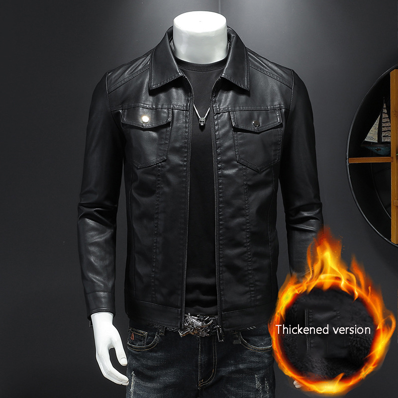 Men's Lapel Leather Jacket Aut - Leather Work Jacket Mens reseña y precio
