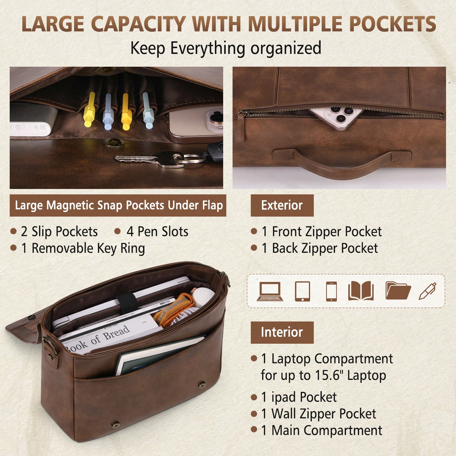 Leather Messenger Bag For Men  - Leather Work Bag reseña y precio