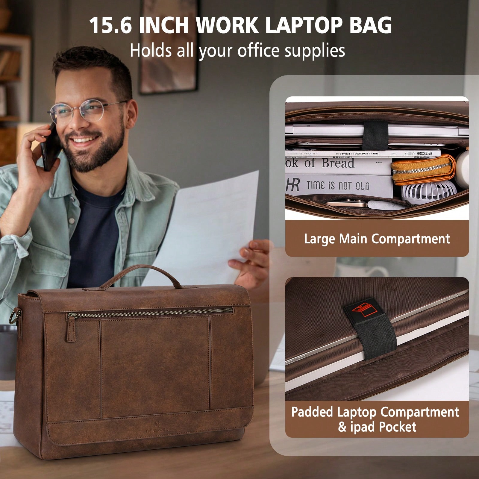 Leather Messenger Bag For Men  - Leather Work Bag reseña y precio