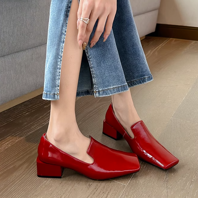 Womens Red Shoes Spring Block  - Leatherwork In French reseña y precio