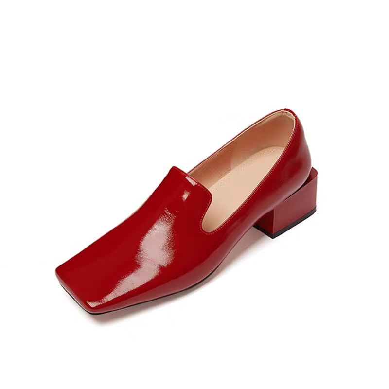 Womens Red Shoes Spring Block  - Leatherwork In French reseña y precio