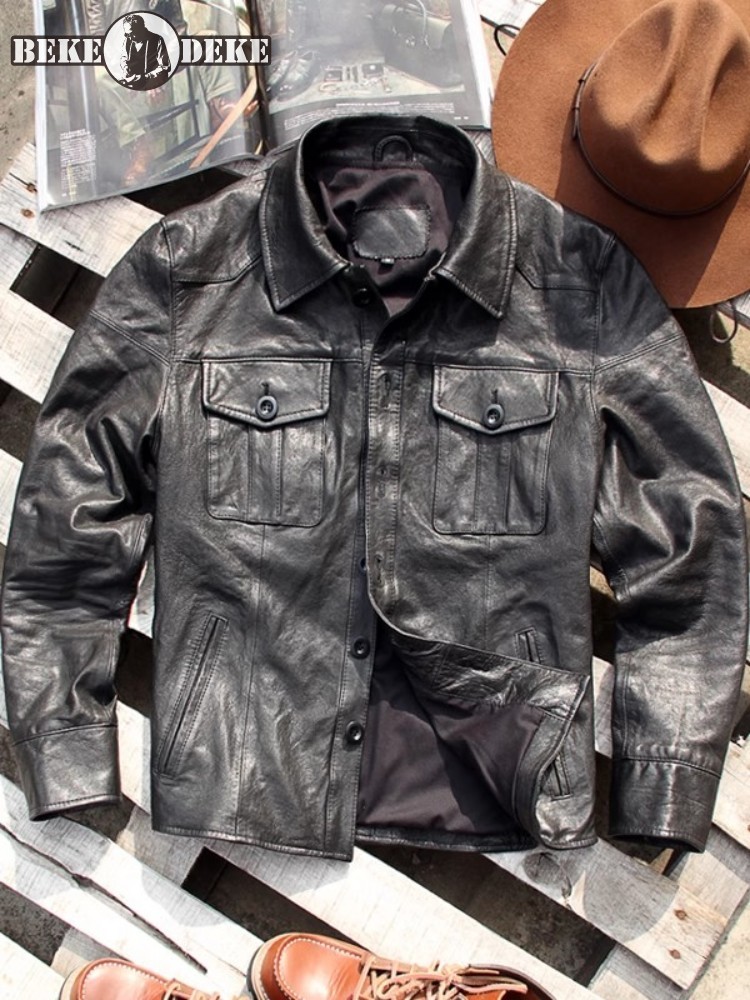 Punk Mens Genuine Leather Jack - Leather Work Jacket Mens reseña y precio