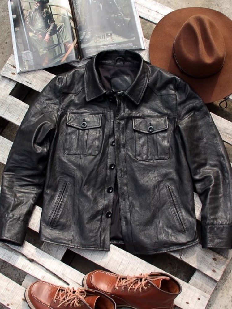 Punk Mens Genuine Leather Jack - Leather Work Jacket Mens reseña y precio