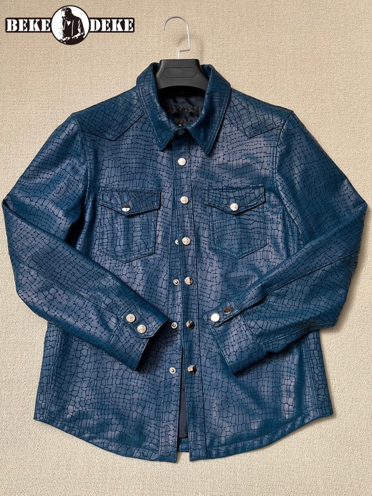 Men Spring Crocodile Pattern R - Leather Work Jacket Mens reseña y precio