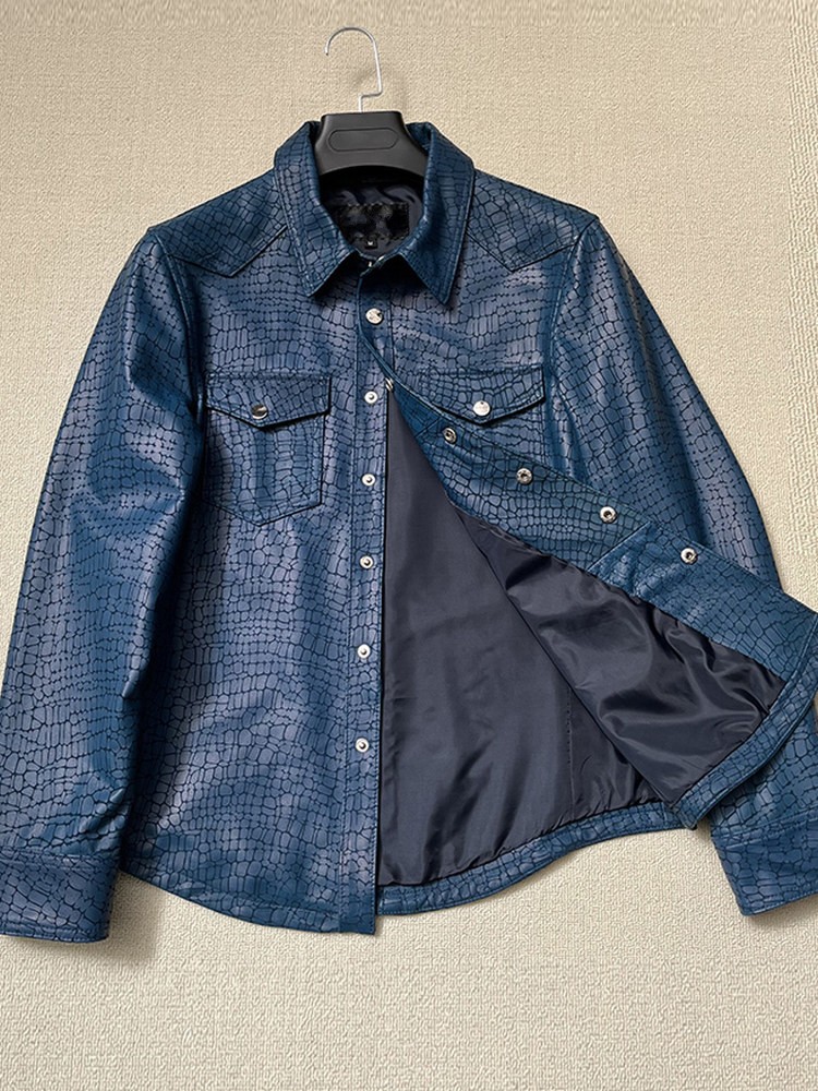 Men Spring Crocodile Pattern R - Leather Work Jacket Mens reseña y precio