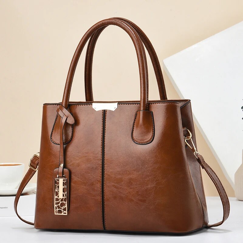 Retro Solid Color Handbags For - Leather Work Handbags For Women reseña y precio