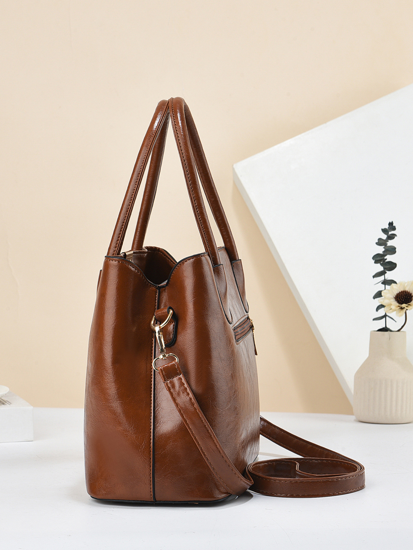 Retro Solid Color Handbags For - Leather Work Handbags For Women reseña y precio