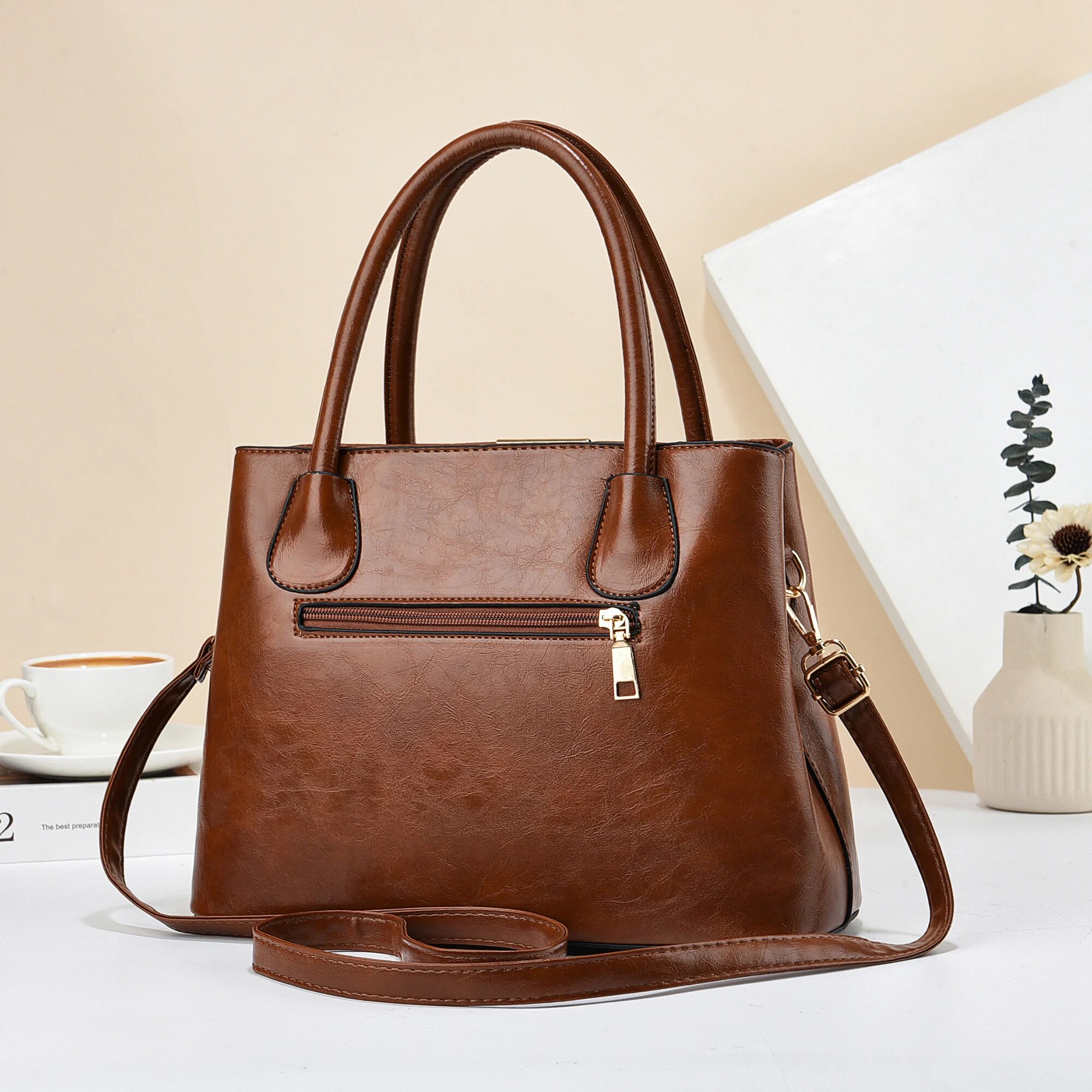 Retro Solid Color Handbags For - Leather Work Handbags For Women reseña y precio