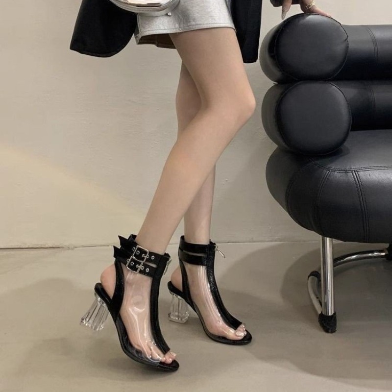 Crystal Heel Zip Sandals Summe - Belt Buckle Blank reseña y precio