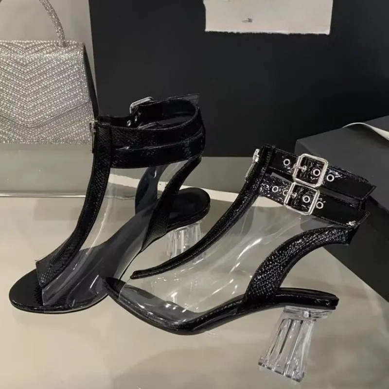 Crystal Heel Zip Sandals Summe - Belt Buckle Blank reseña y precio