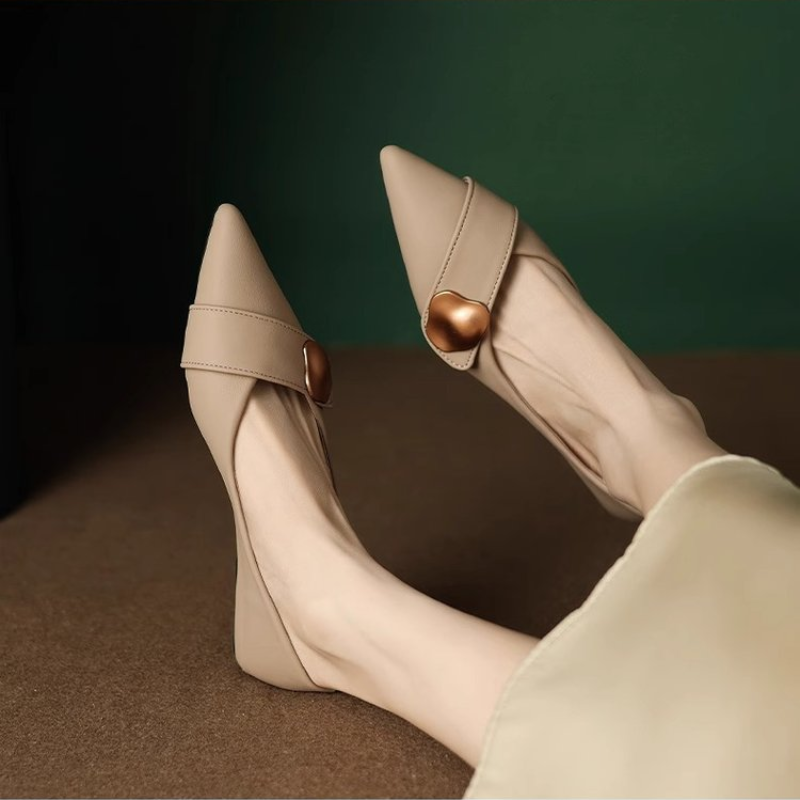 Pointed Toe Low Heel Pumps for - Leatherwork In French reseña y precio